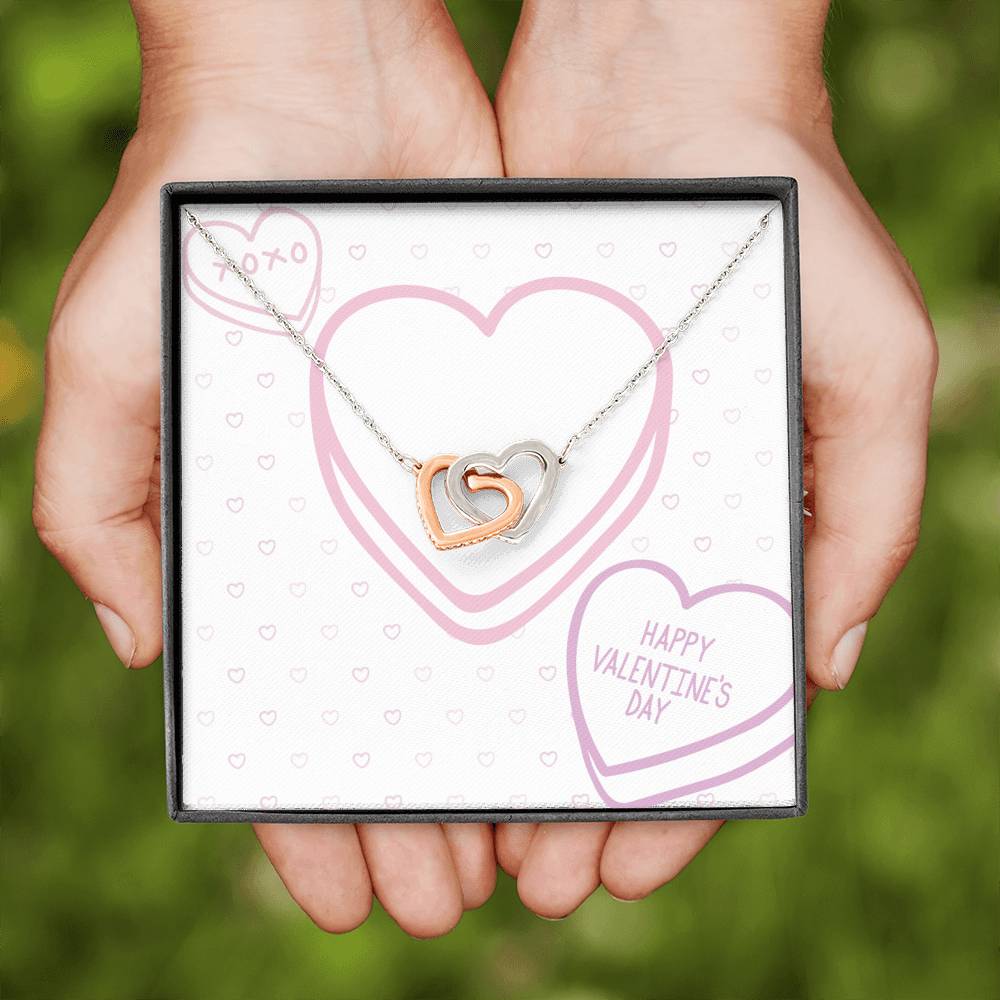 "Happy Valentine's Day" Interlocking Hearts Necklace