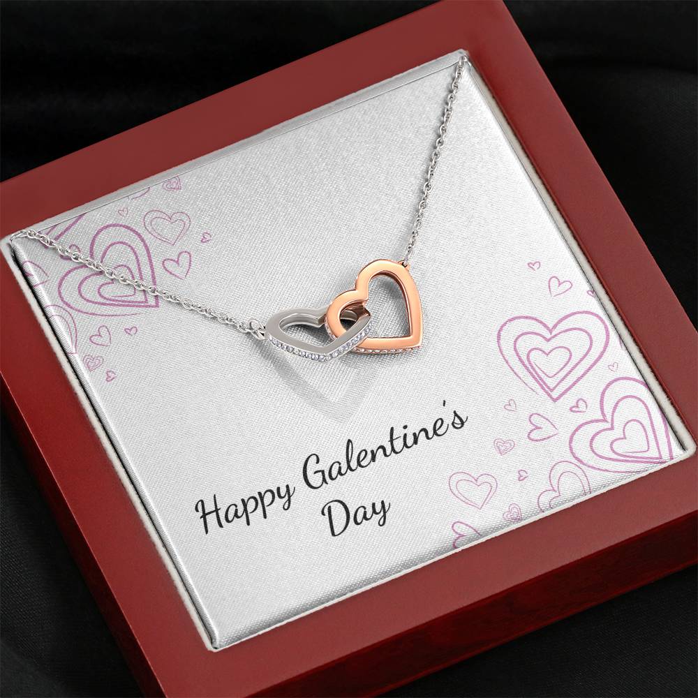 "Happy Galentine's Day" Gift - Interlocking Hearts Necklace With Chalk Hearts Card