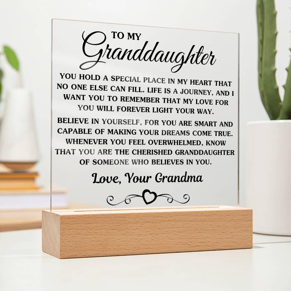 Gift for Granddaughter From Grandma "A Special Place In My Heart" Acrylic Plaque