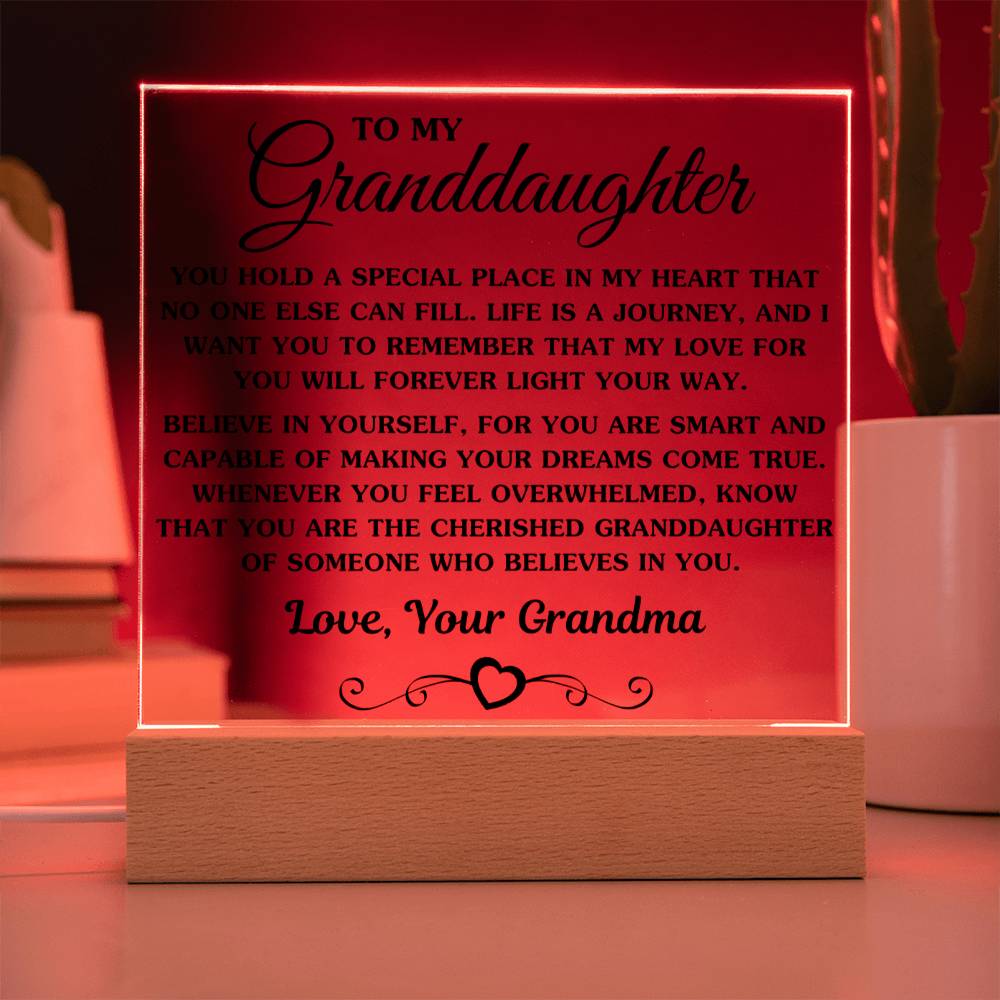 Gift for Granddaughter From Grandma "A Special Place In My Heart" Acrylic Plaque