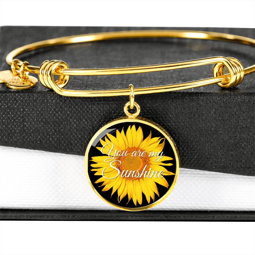 "You Are My Sunshine" Custom Engraved Sunflower Bangle Bracelet