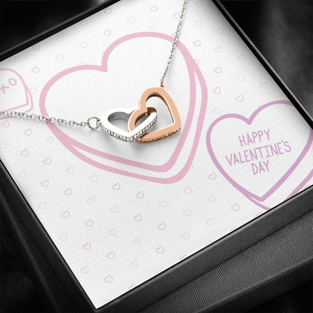 "Happy Valentine's Day" Interlocking Hearts Necklace