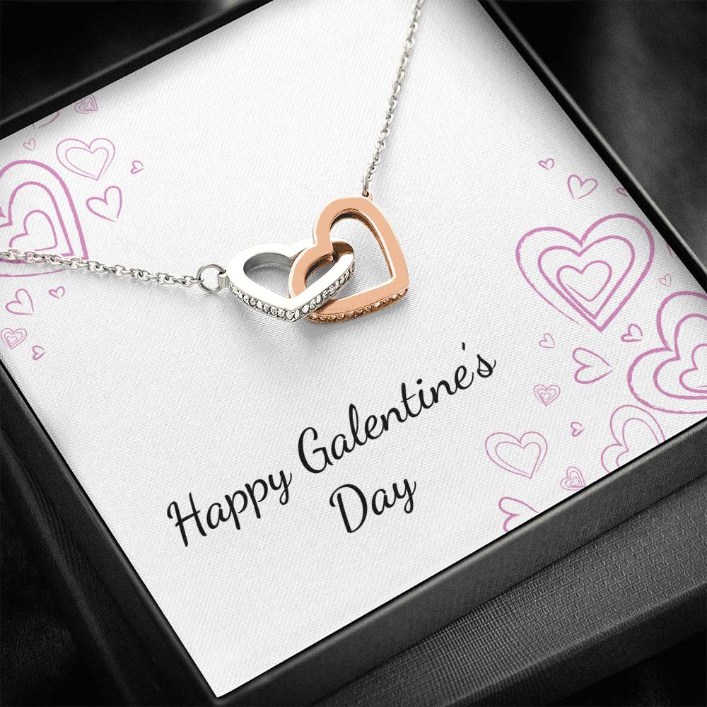 "Happy Galentine's Day" Gift - Interlocking Hearts Necklace With Chalk Hearts Card