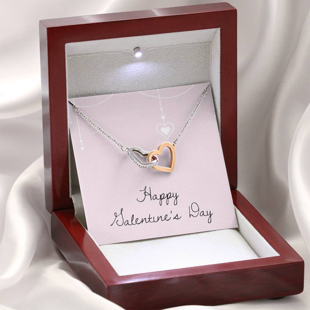 "Happy Galentine's Day" Gift - Interlocking Hearts Necklace With Pink Draping Card