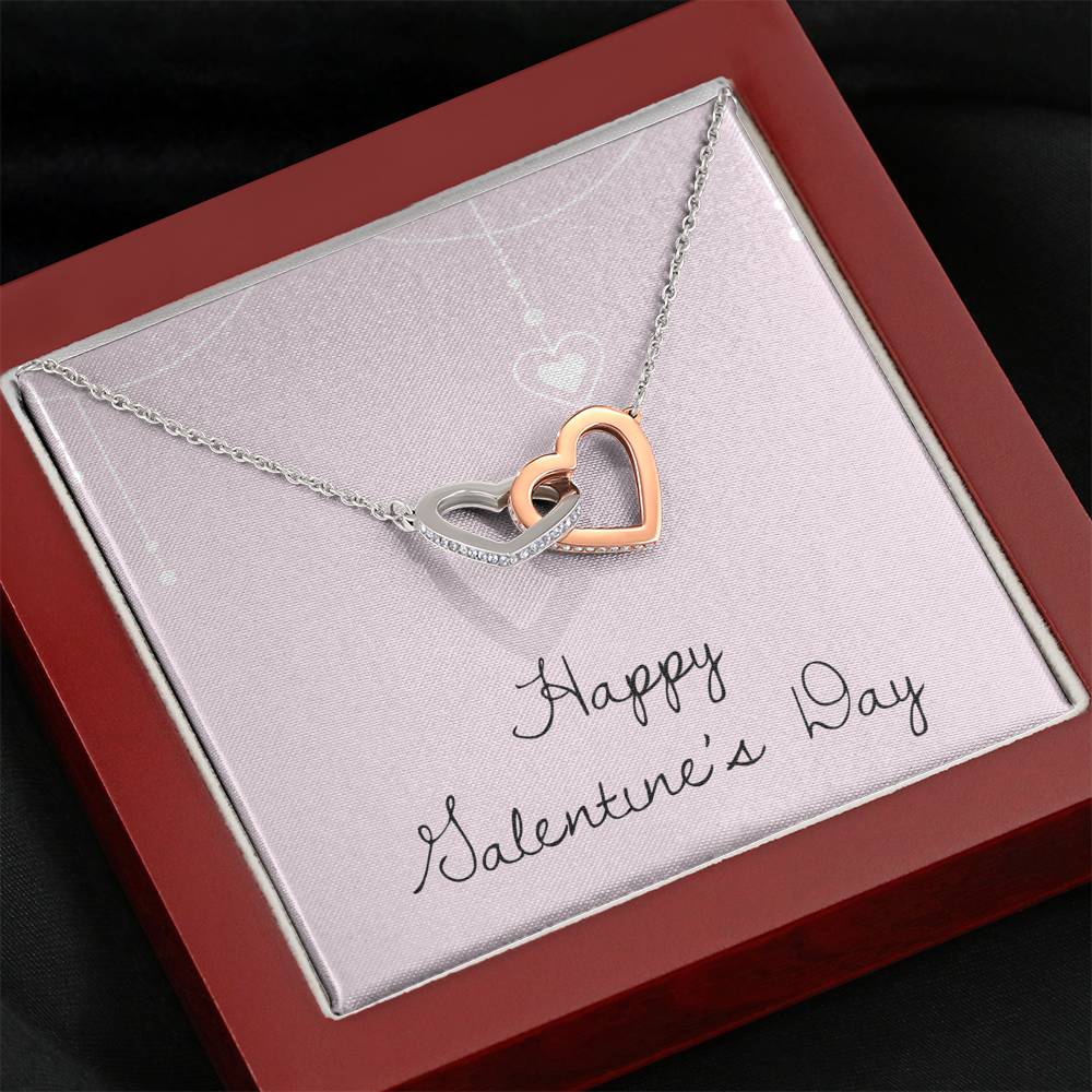 "Happy Galentine's Day" Gift - Interlocking Hearts Necklace With Pink Draping Card